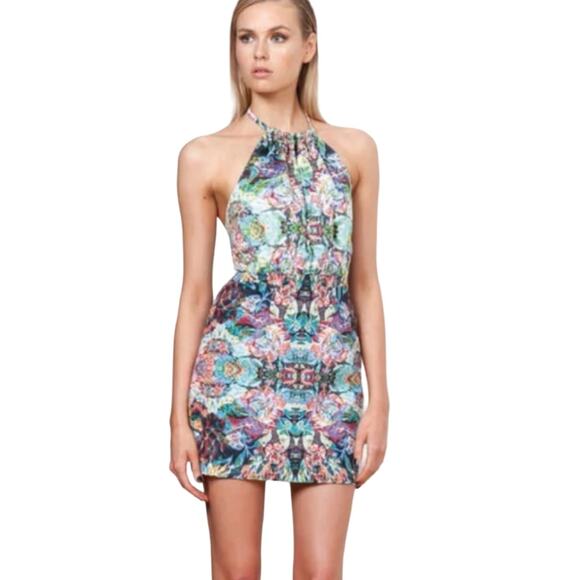 NWT Keepsake The Label Like Rain Halter Sleeveless Watercolor Dress Wildfire - Picture 1 of 10